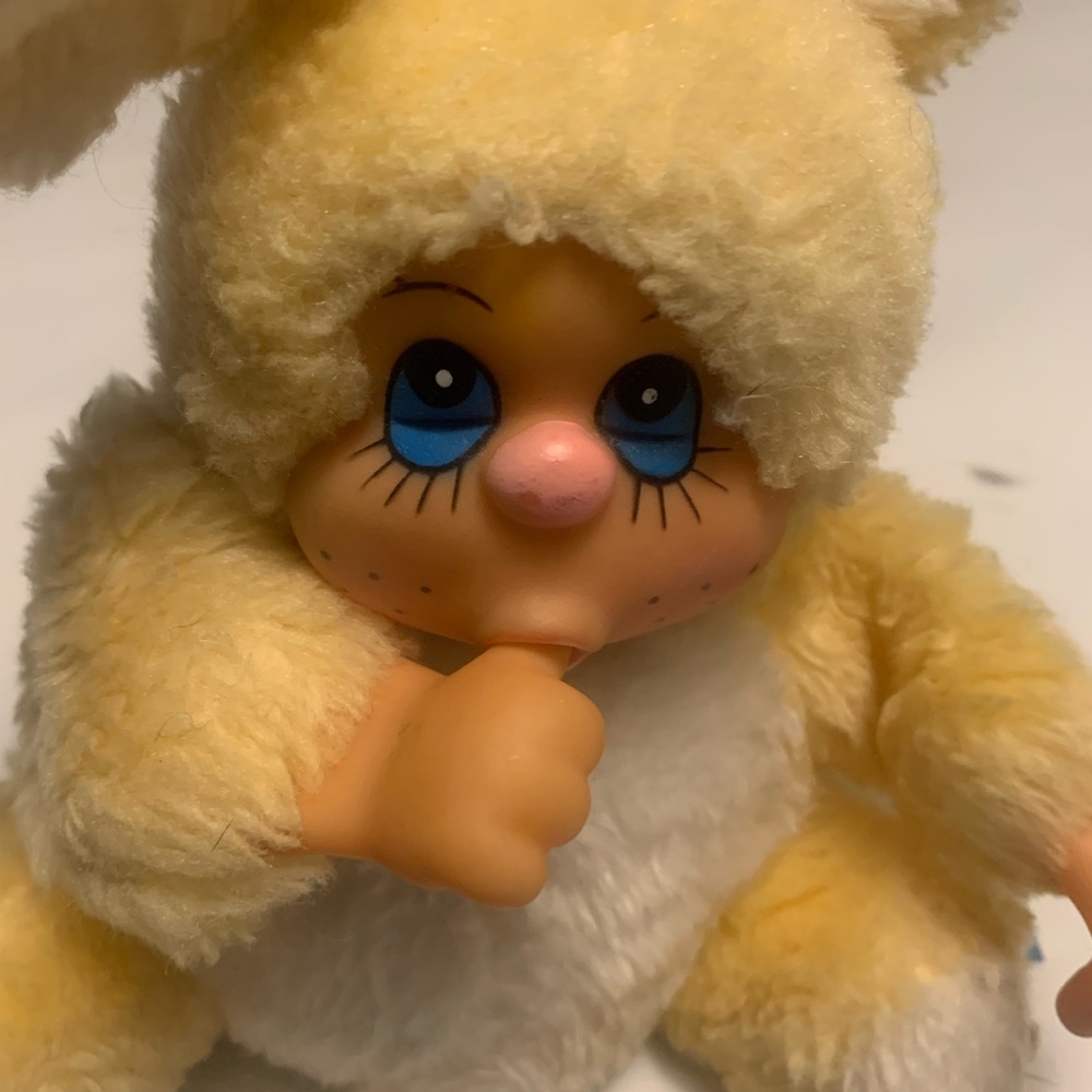 Monchhichi Yellow Bunny Plush Doll 9" ,vintage